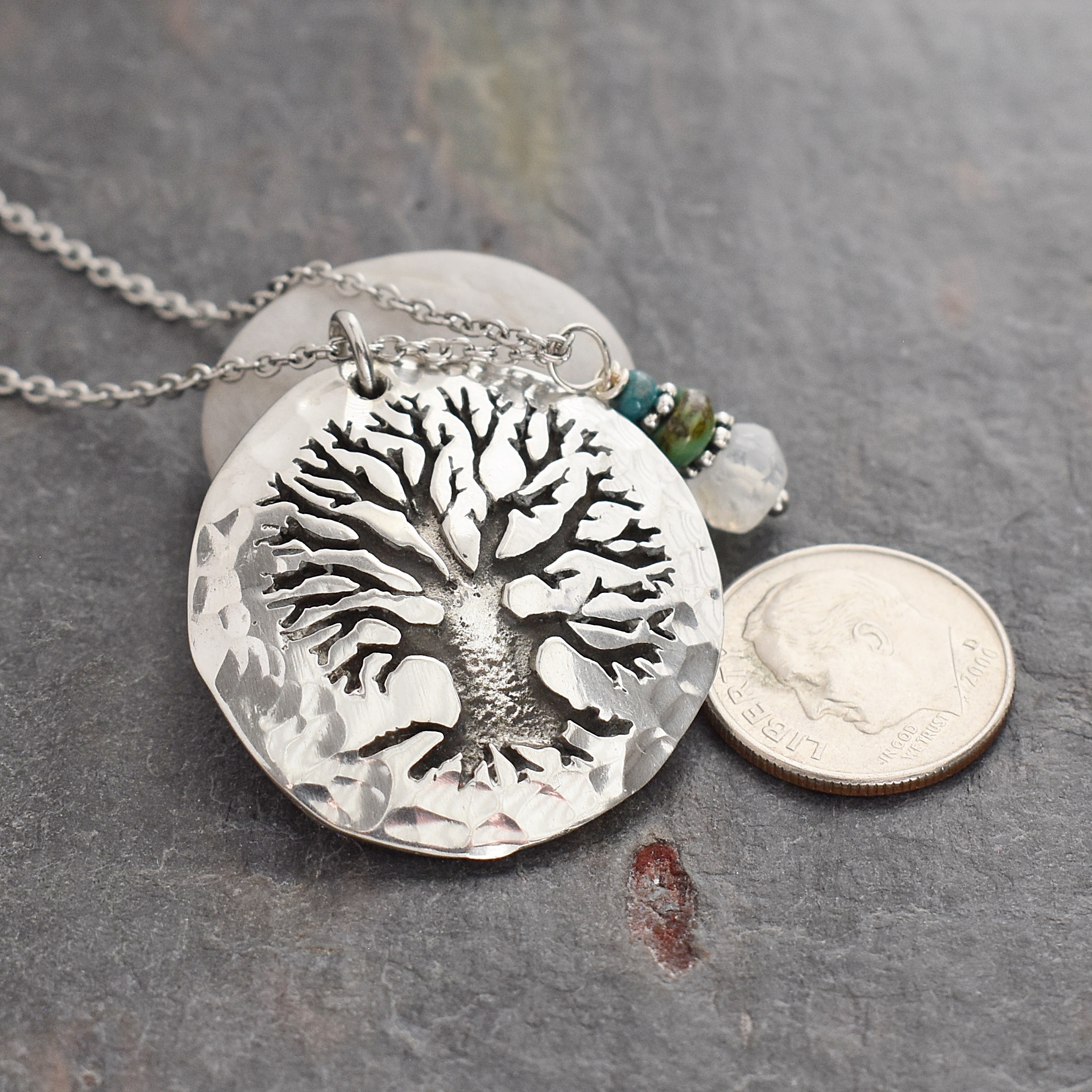Oak tree with turquoise and moonstone necklace (3)