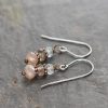Aquamarine, Smoky Quartz, peach moonstone earrings