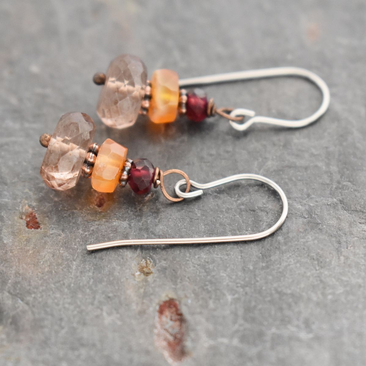 Garnet, carnelian, brown quartz earrings (4)