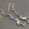blue gray gemstones with silver 3d heron bird charms