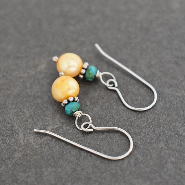 Turquoise & Yellow pearl earrings