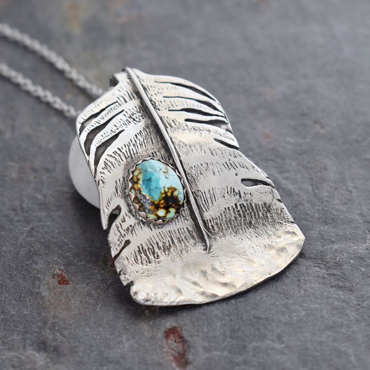 Silver lager Turkey Feather Pendant