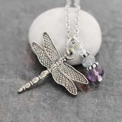 Dragonfly necklace with amethyst Dragonfly necklace with amethyst