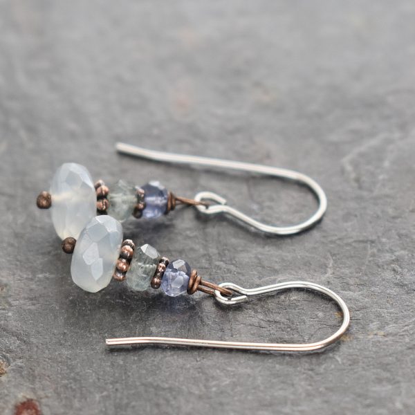 Iolite, Aquamarine, blue chalcedony earrings