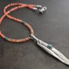 Southwest Feather Necklace with pink coral