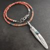 Southwest Feather Necklace with pink coral
