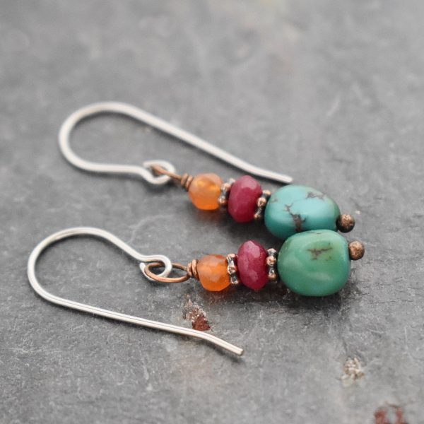 carnlian, ruby, turquoise nuggit earrings (2)