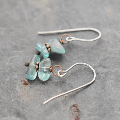 blue clunky gemstones with copper spacer earrings