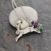 Jumping Hare with hematite, amethyst, turquoise Rabbit Necklace