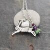silver Jumping rabbit necklace with hematite, amethyst, turquoise gemstones Jumping Hare with hematite, amethyst, turquoise