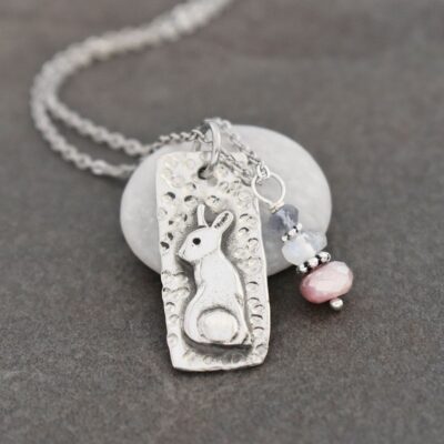 Cottontail Rabbit Necklace silver rabbit pendant with gemstone charm