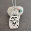 Silver pewter 3g log with raccoon face pendant with gemstone charm