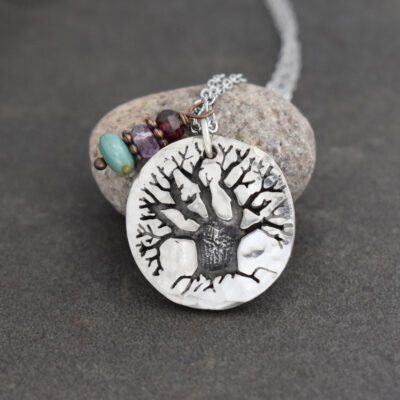 Small Oak Tree Necklace tree pendant with gemstone charm