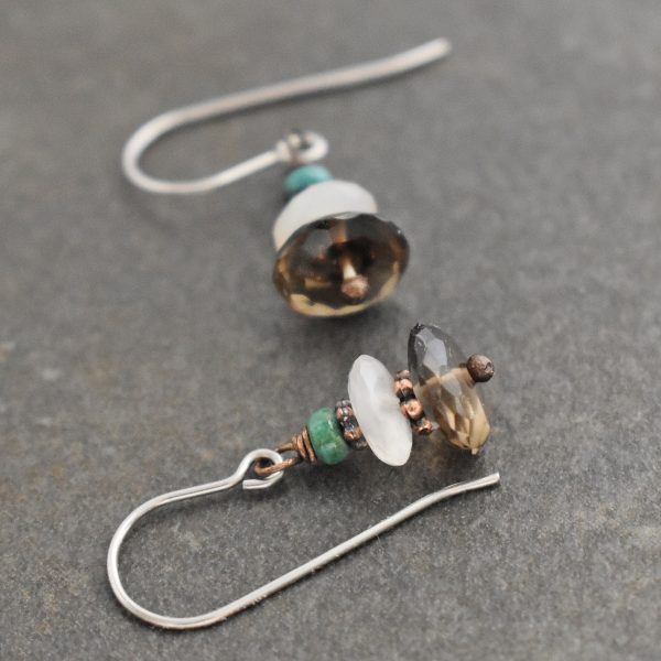 Turquoise, Moonstone, Smoky Quartz Earrings