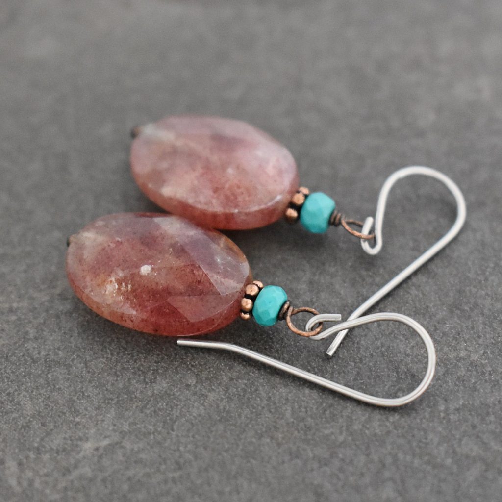 Turquoise and maroon gemstone earrings