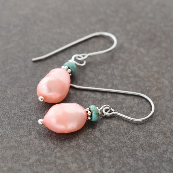 Turquoise & Pink Pearl Earrings (1)