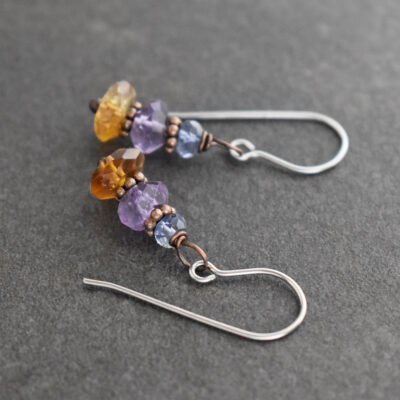 Iolite, amethyst and citrine earring aIolite, amethyst and citrine earring