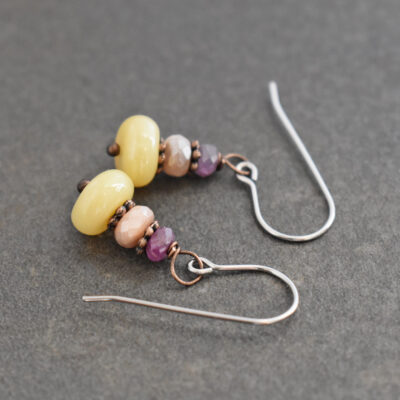 Ruby, peach moonstone & yellow opal Earrings