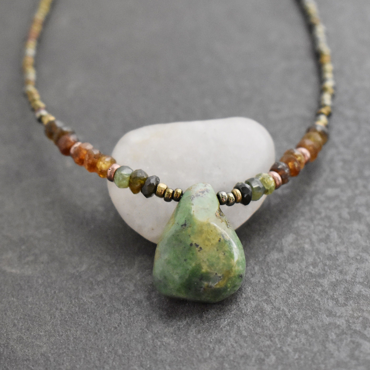 Beaded Tourmaline and turquoise Drop Necklaces (1)