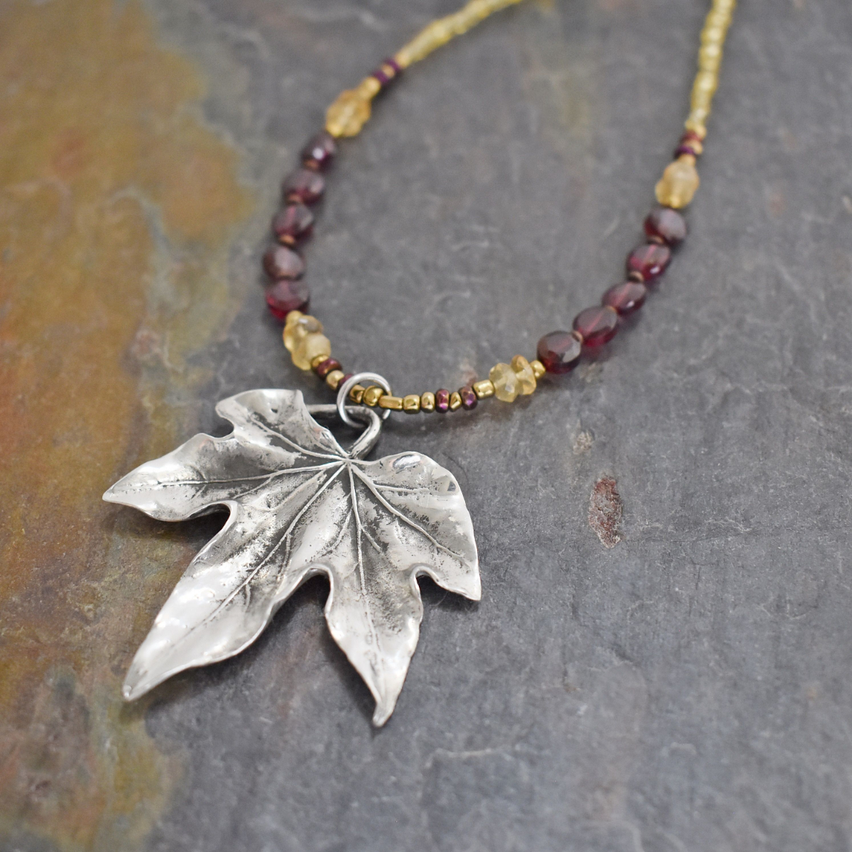 Beaded Maple Leaf Necklace