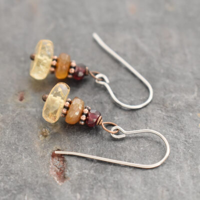 Garnet, chalcedony, Citrine earrings