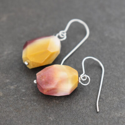 yellow and maroon gemstone earrings