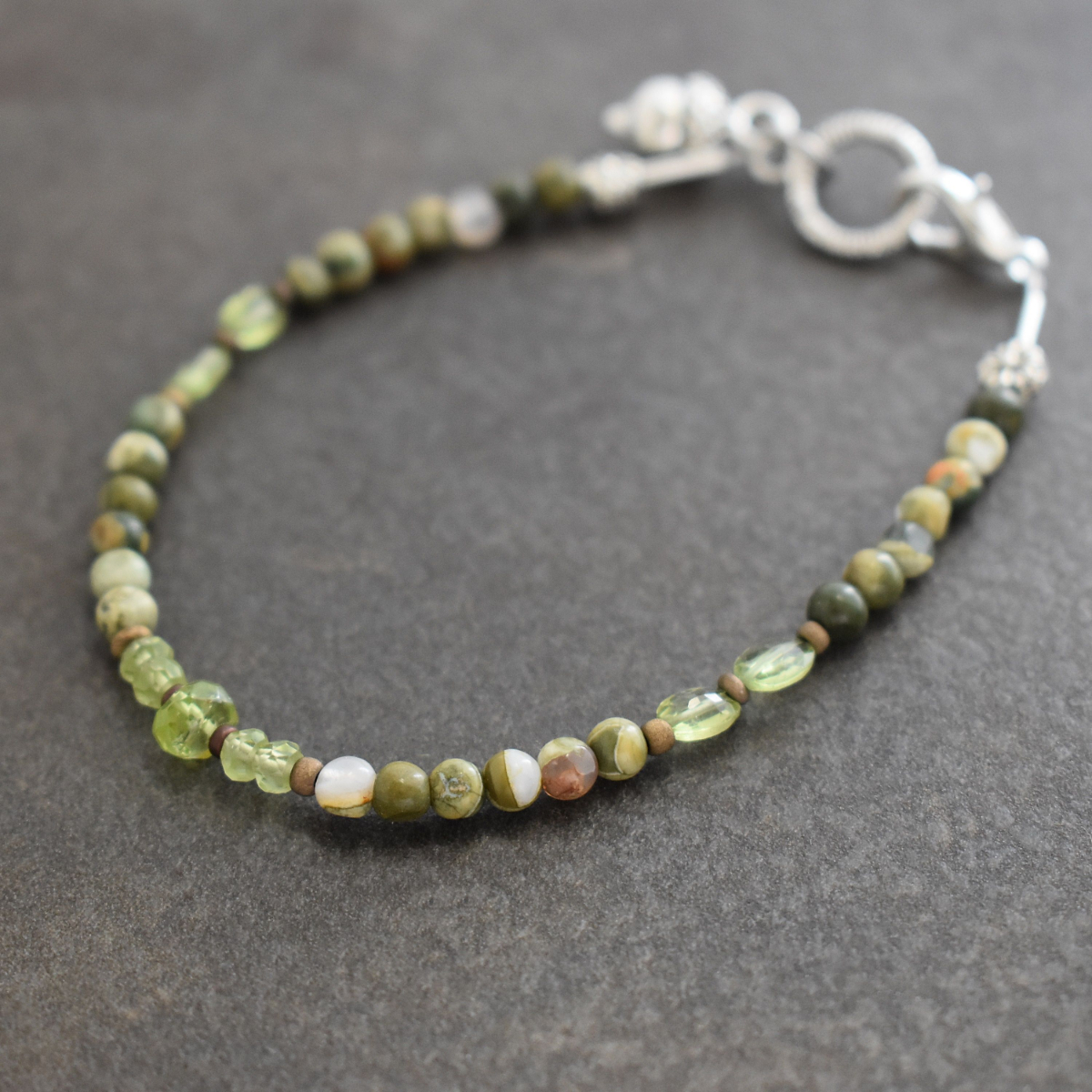 Rainforest Jasper, Peridot acorn Bracelet