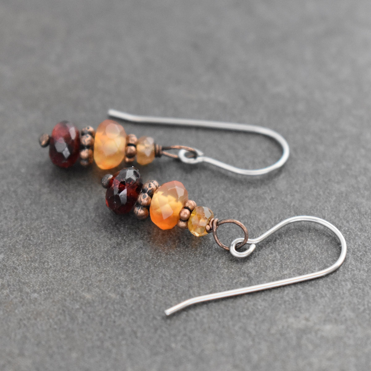 Tourmaline, Carnelian , Red Garnet earrings