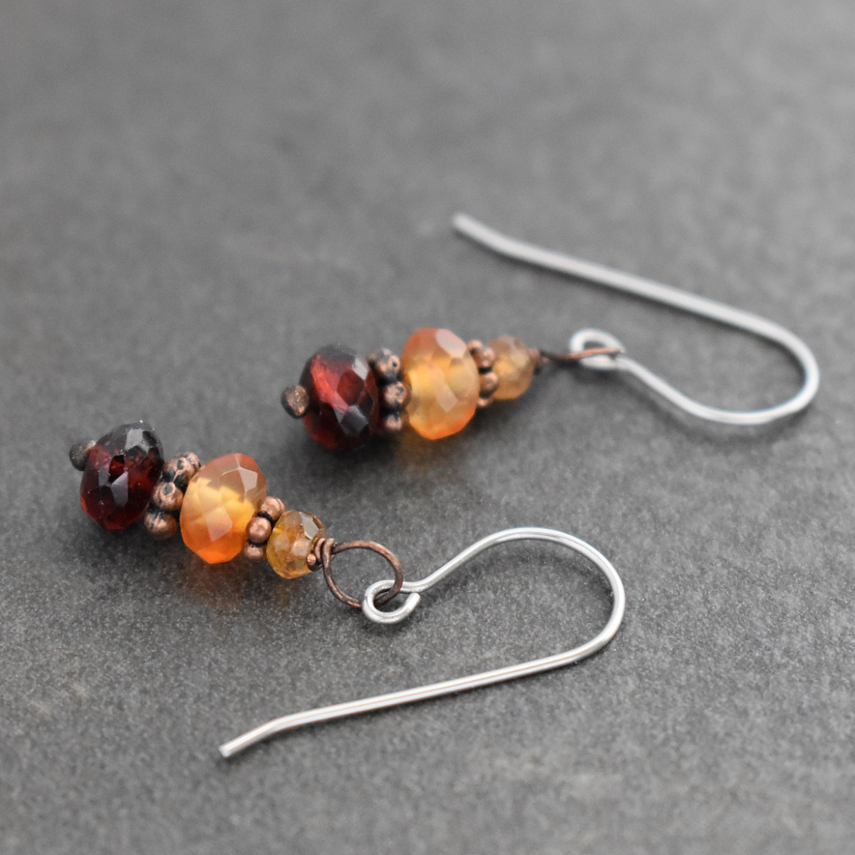 Tourmaline, Carnelian , Red Garnet earrings