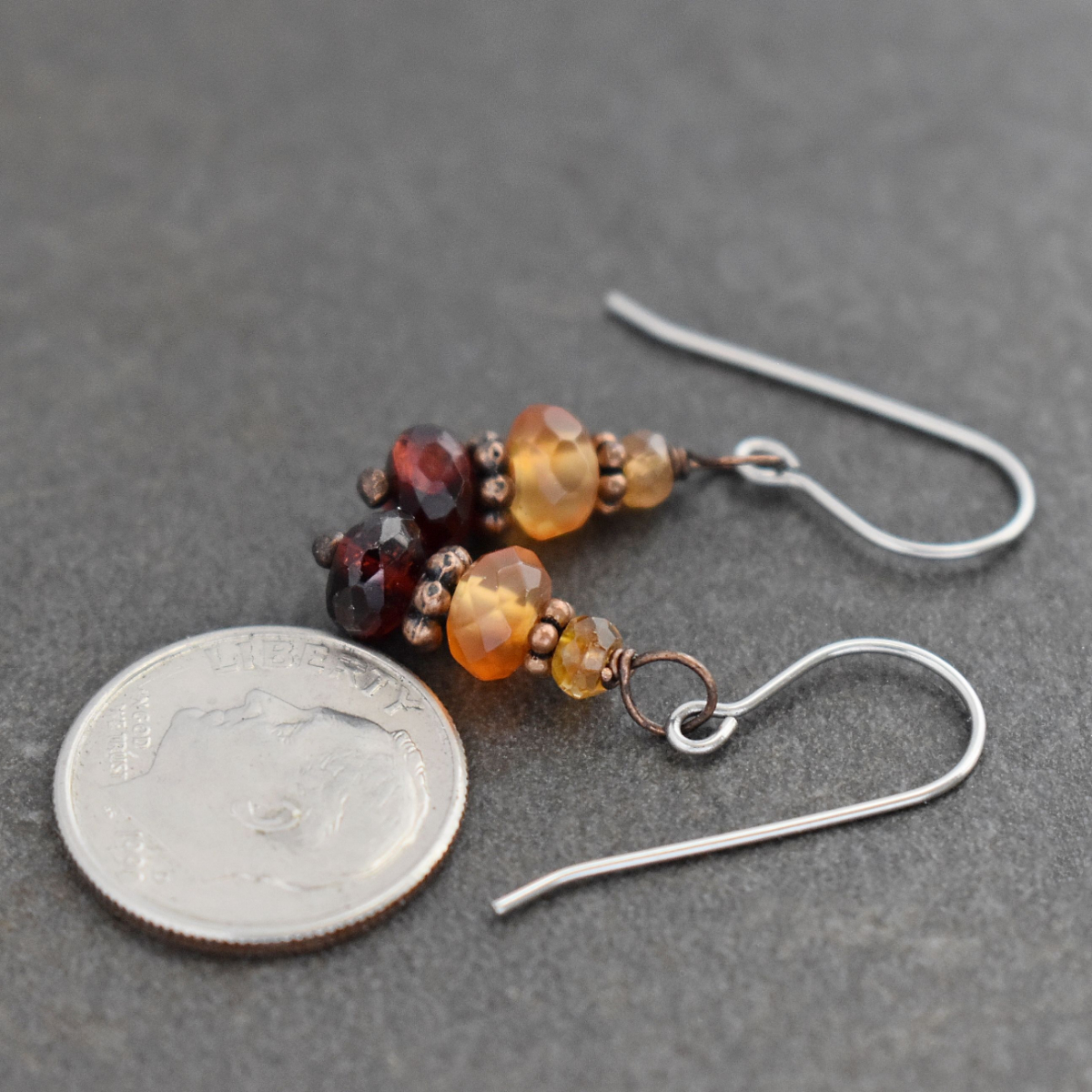 Tourmaline, Carnelian , Red Garnet earrings
