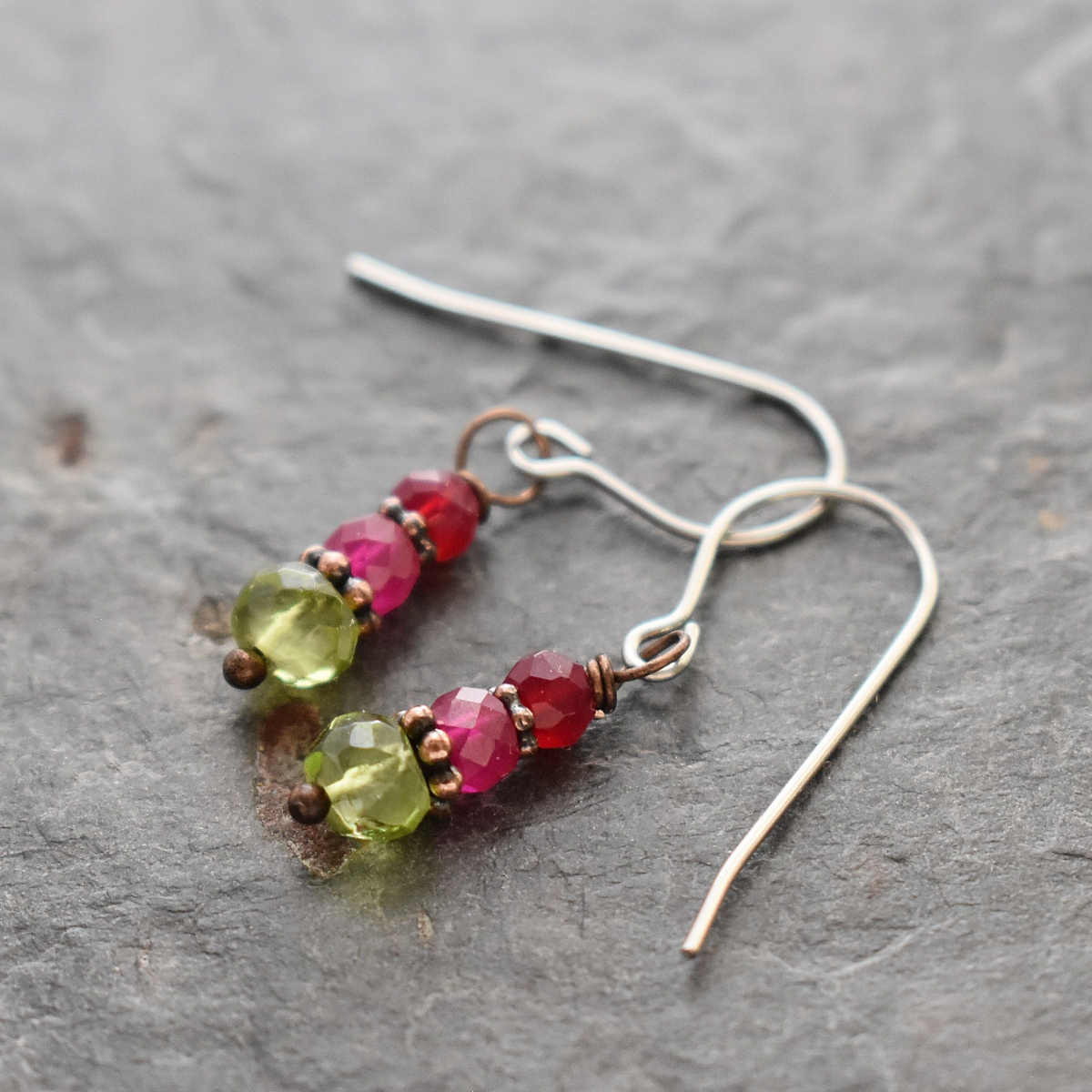 hot pink green gemstone earrings