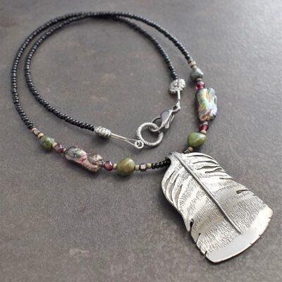 Beaded wild turkey feather necklace (2)