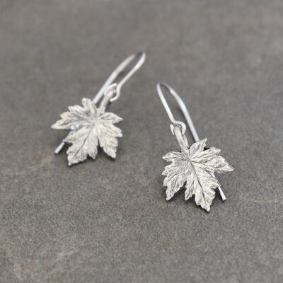 tiny silver maple leaf earrings