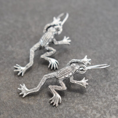 Frog Earrings Silver leaping frog earrings