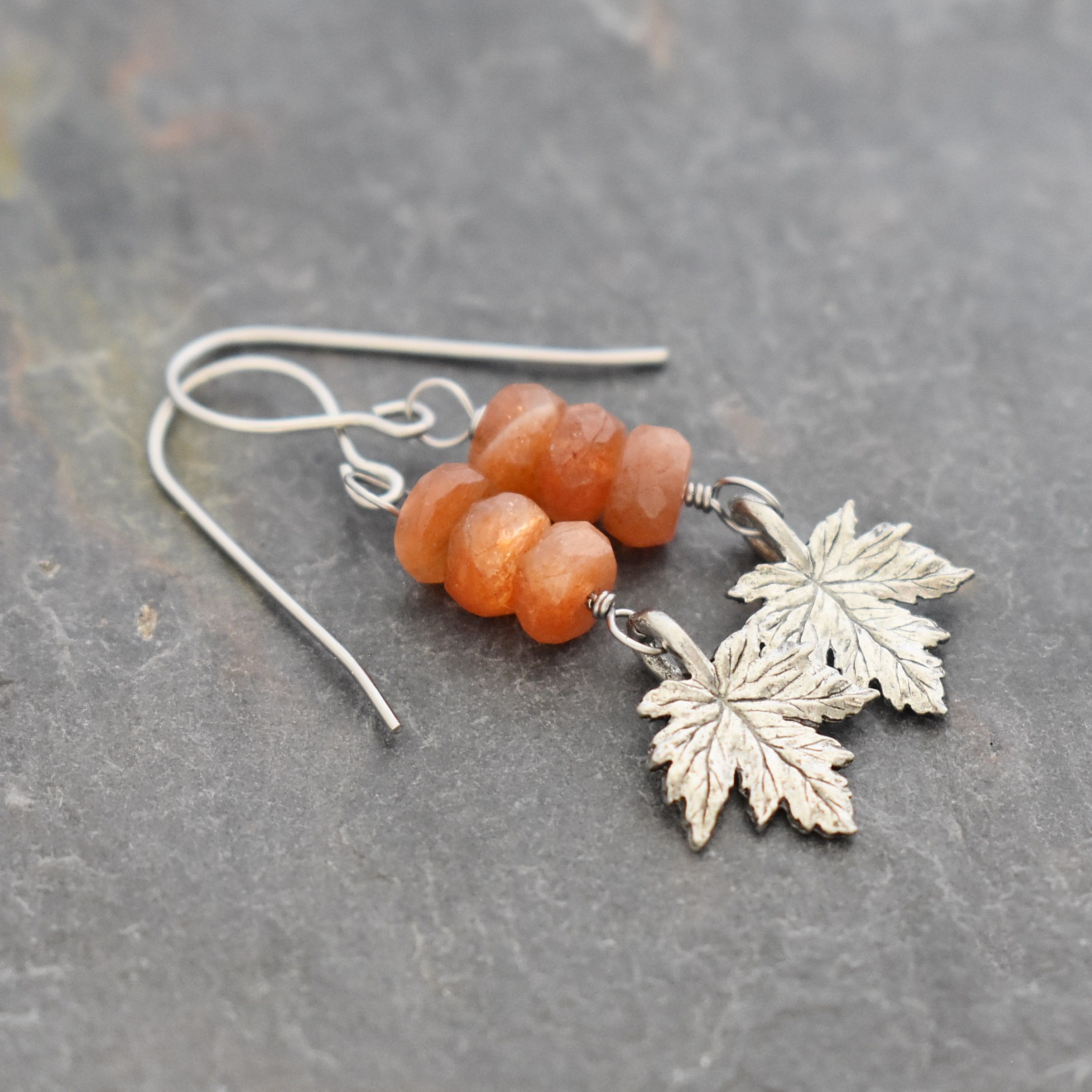 Maple leaf sunstone earrings (1)