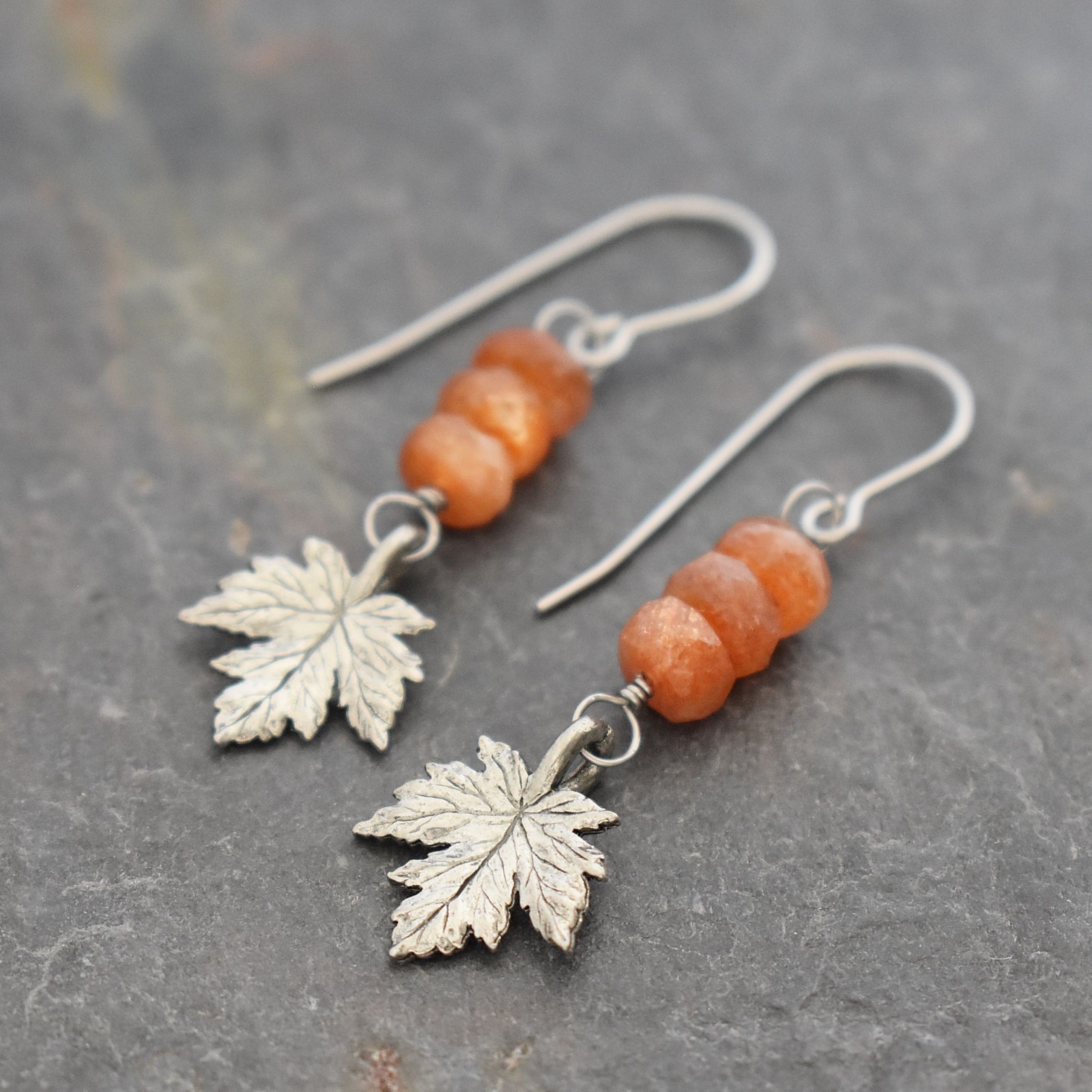 Maple leaf sunstone earrings (2)