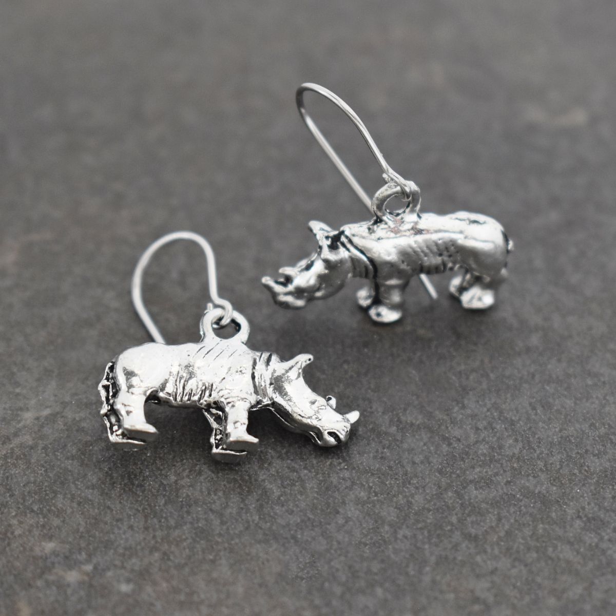 Sliver 3d Rhino Earrings