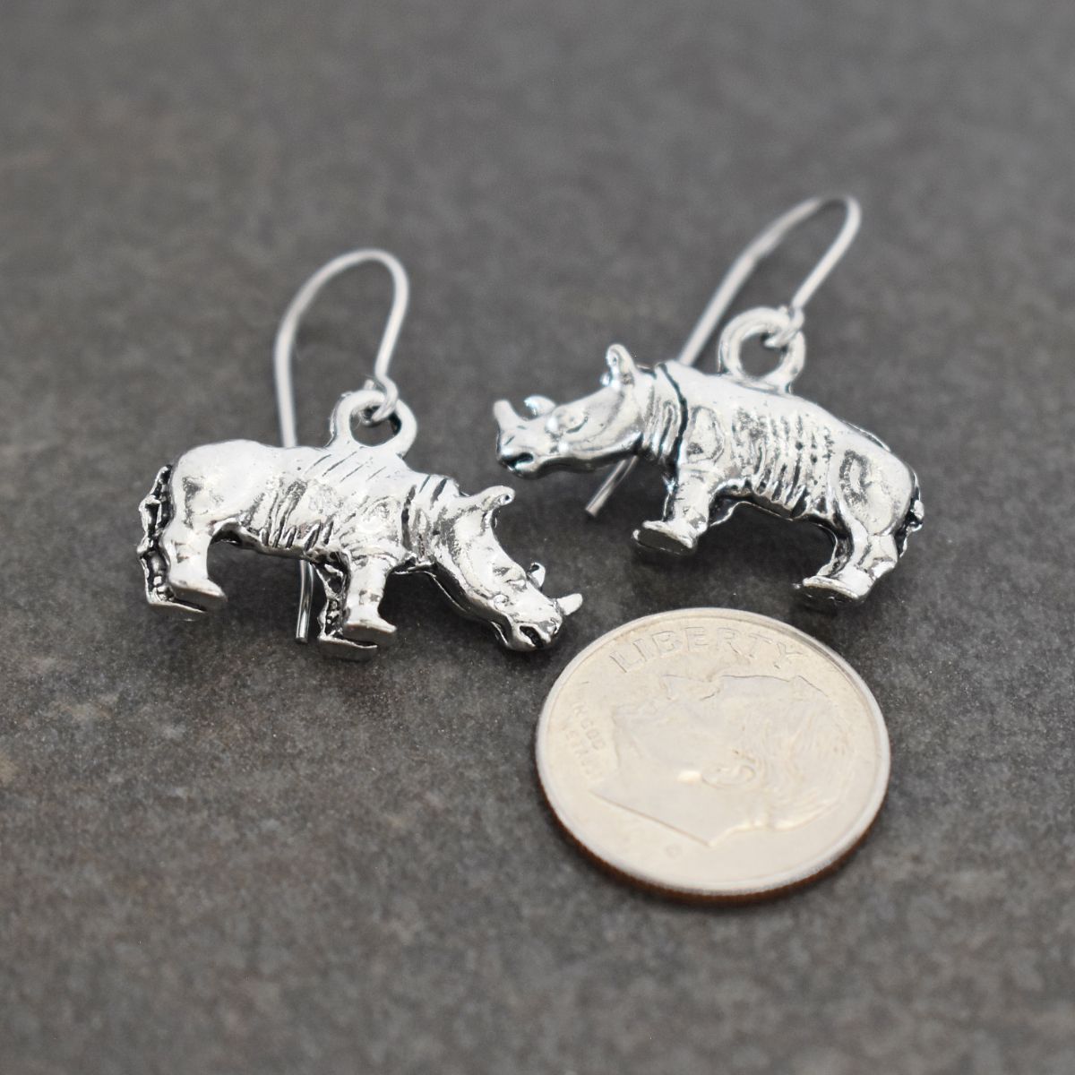 African Sliver 3d Rhino Earrings