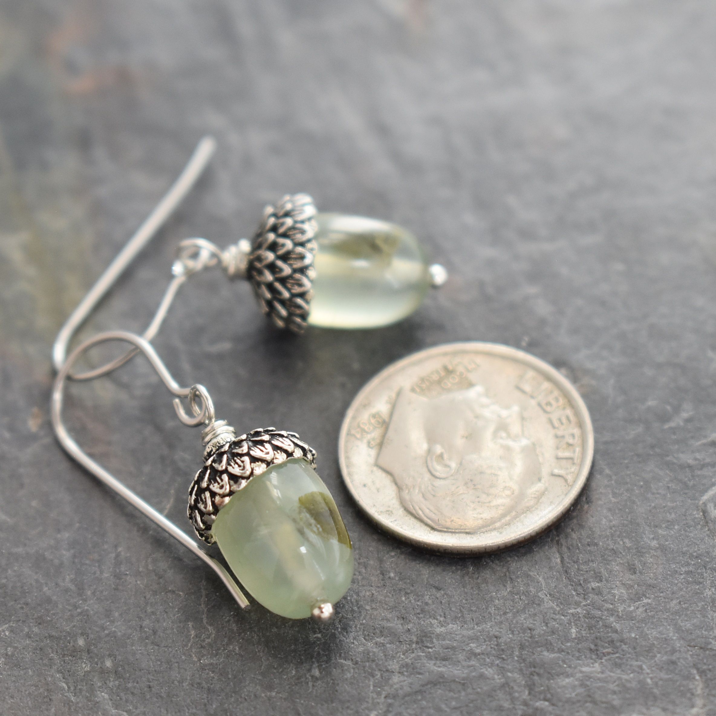 Silver acorn prehnite gemstone earrings (4)