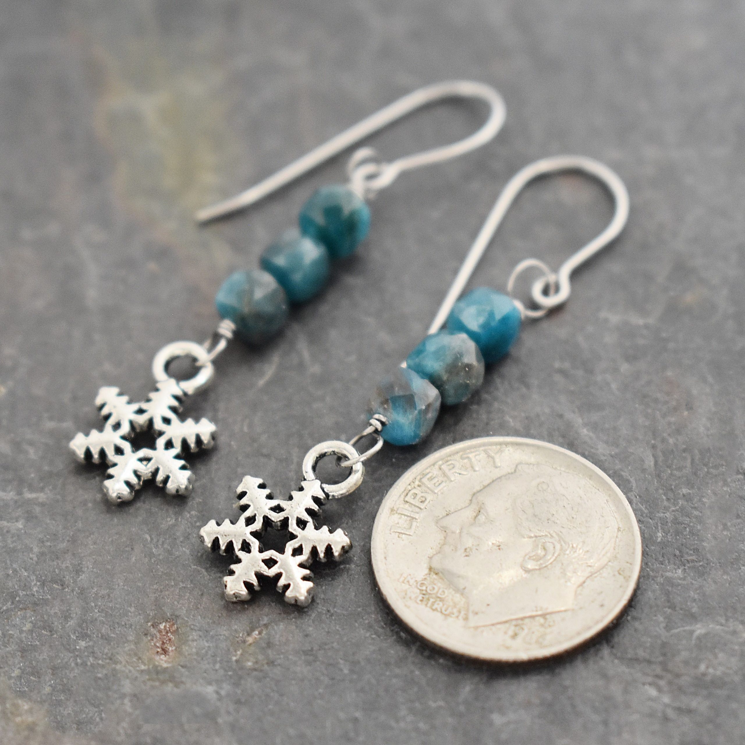 Blue Apatite Snowflake Earrings