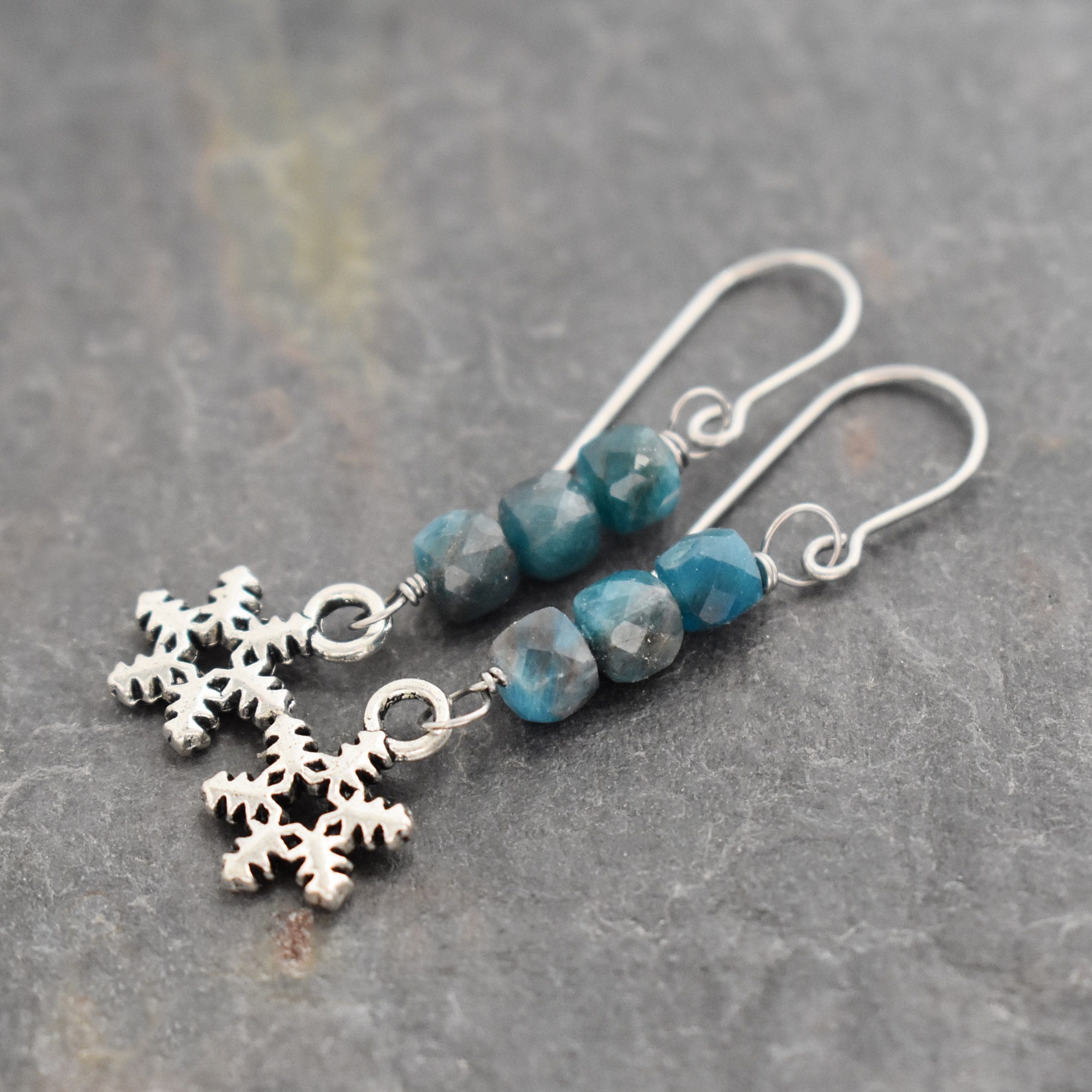 Blue Apatite Snowflake Earrings
