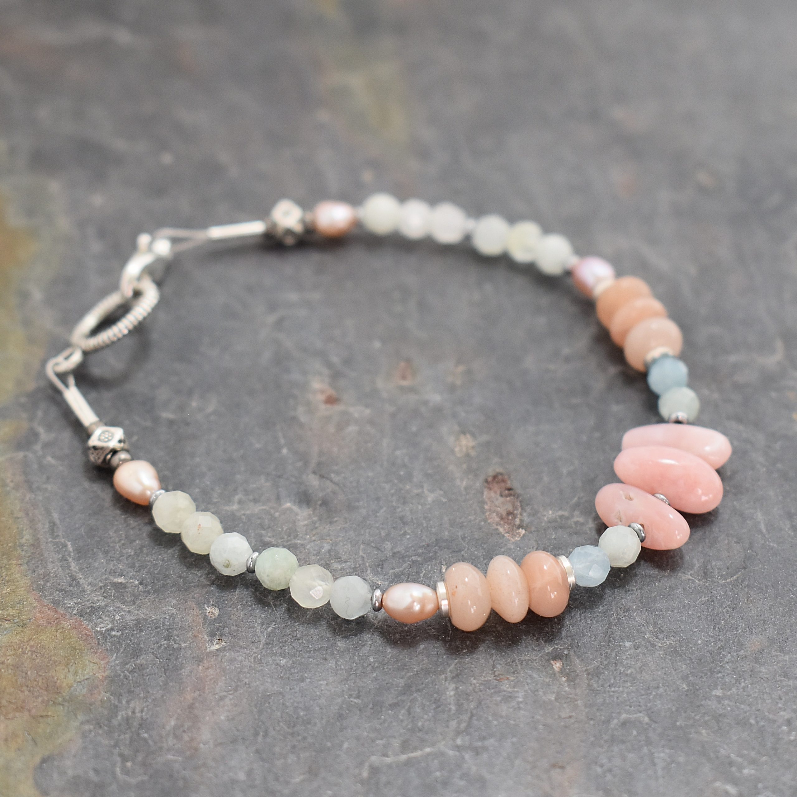 Aquamarine, Pink Opal Gemstone Bracelet (2)