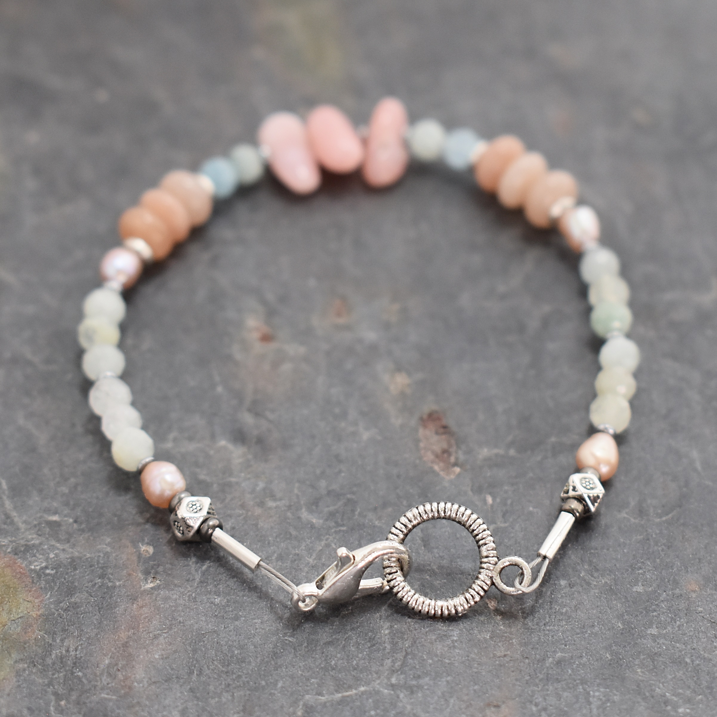 Aquamarine, Pink Opal Gemstone Bracelet (3)
