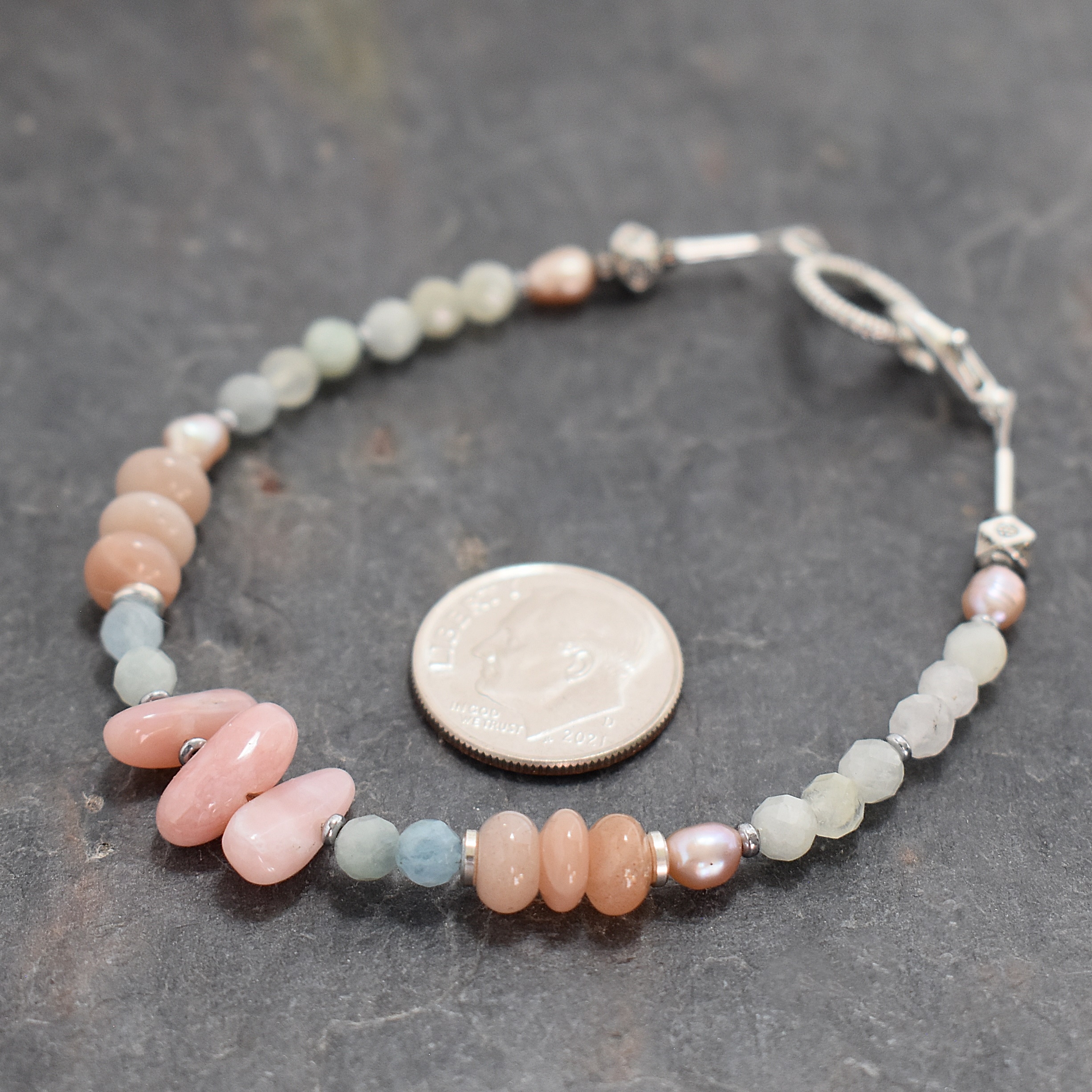 Aquamarine, Pink Opal Gemstone Bracelet (4)
