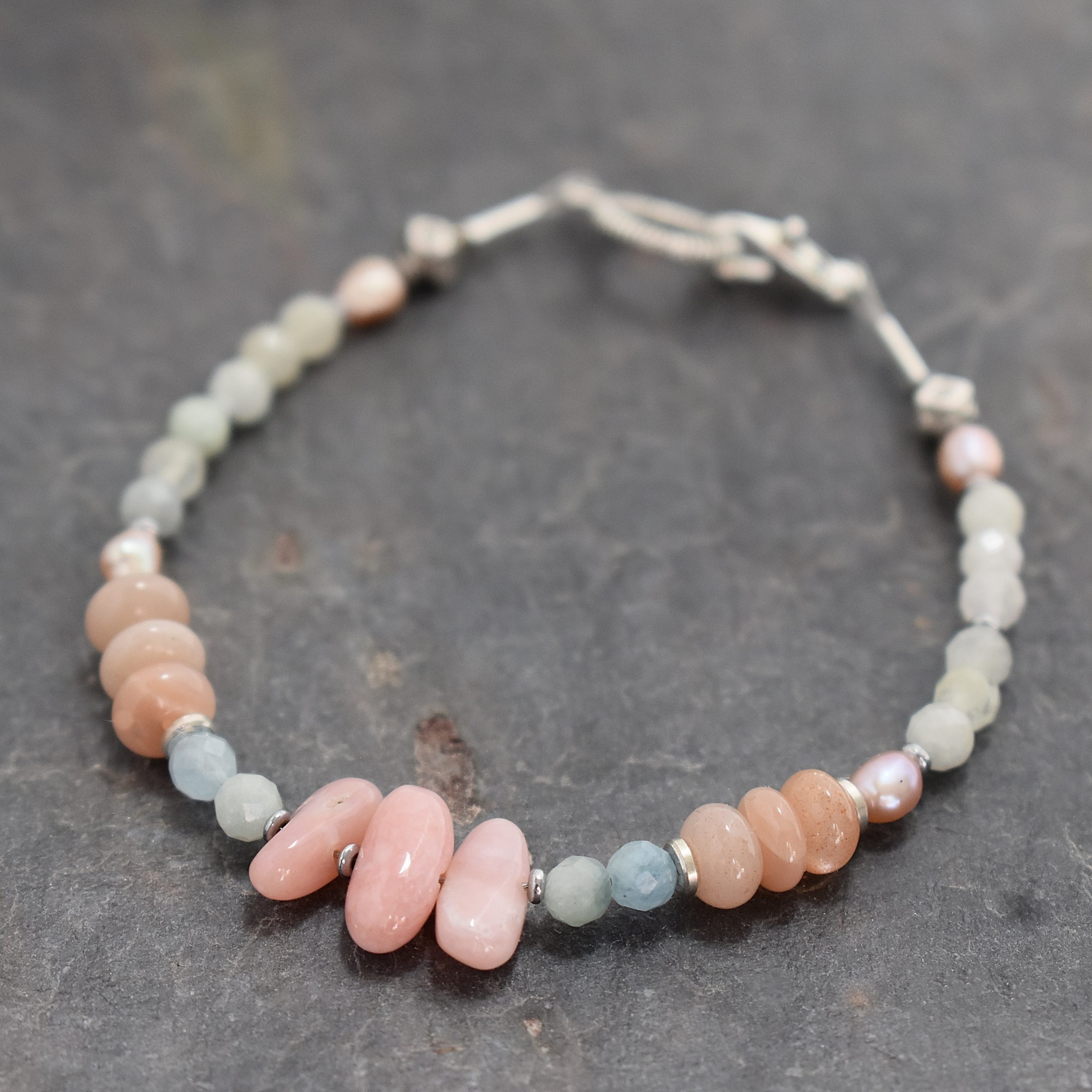 Aquamarine, Pink Opal Gemstone Bracelet (5)
