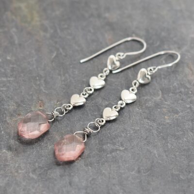 Long heart pink quartz earrings (5)