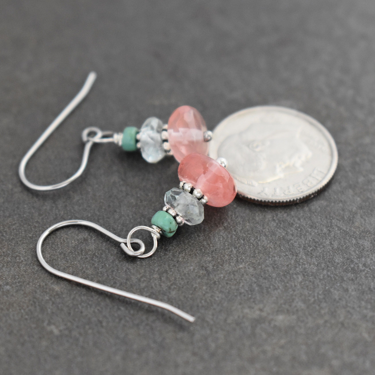 turquoise, aquamarine, pink quartz earrings (1)