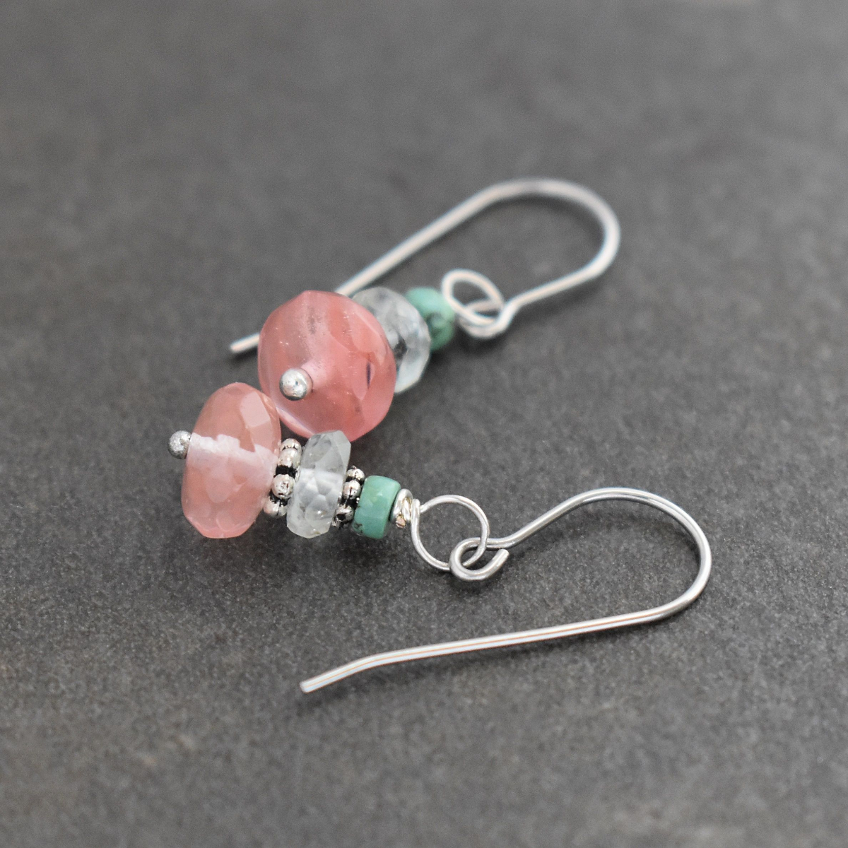 turquoise, aquamarine, pink quartz earrings (2)