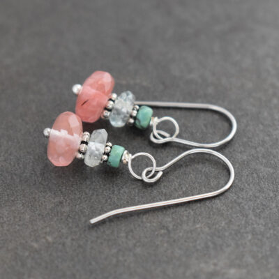 turquoise, aquamarine, pink quartz earrings (3) turquoise, aquamarine, pink quartz earrings (3)