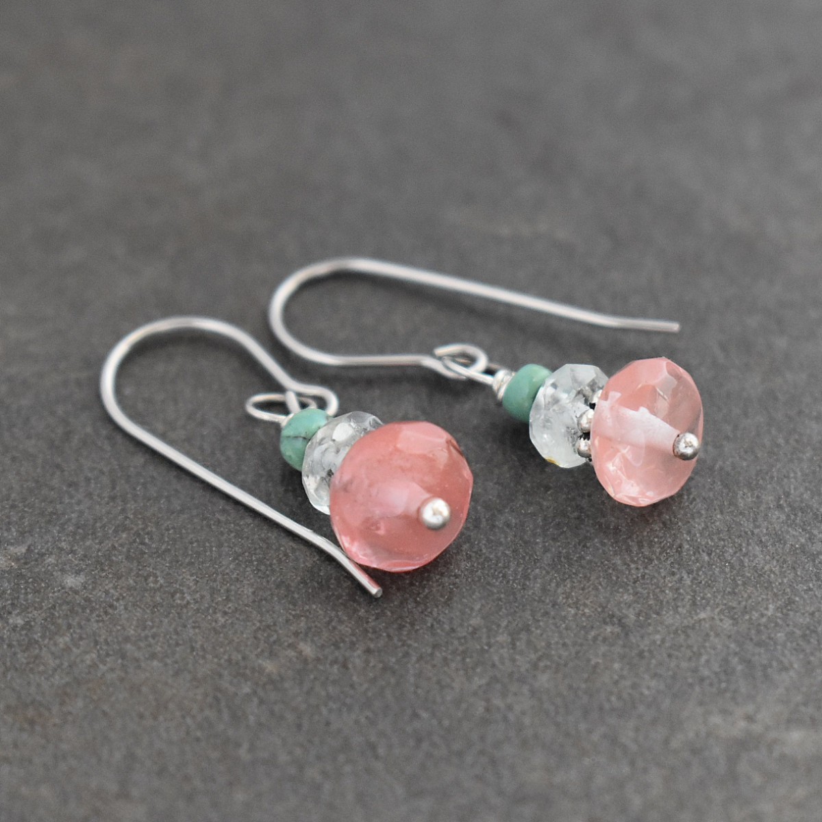 turquoise, aquamarine, pink quartz earrings (4)